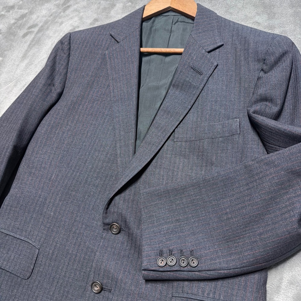 Vtg Sullivan Woolley Savile Row Bespoke‎ Blazer Mens 38 Gray Red Pinstripe Wool